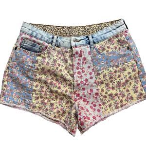 FARM RIO Anthropology Shorts High Rise Floral Patchwork Coquette Denim SZ 31